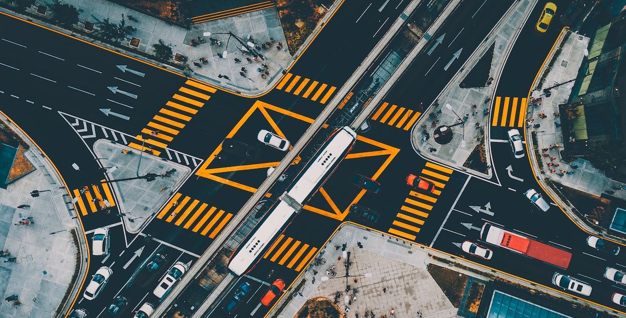 Aerial photo of city street and buildings in Kuala Lumpur.